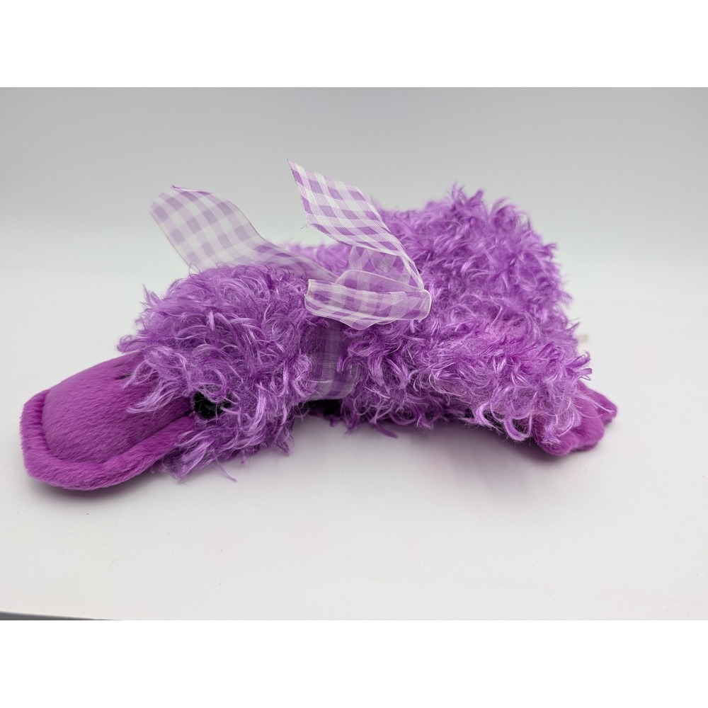 Caltoy Plush Duck Purple Shaggy Frizzy Gingham Ribbon Stuffed Animal 9 Inch